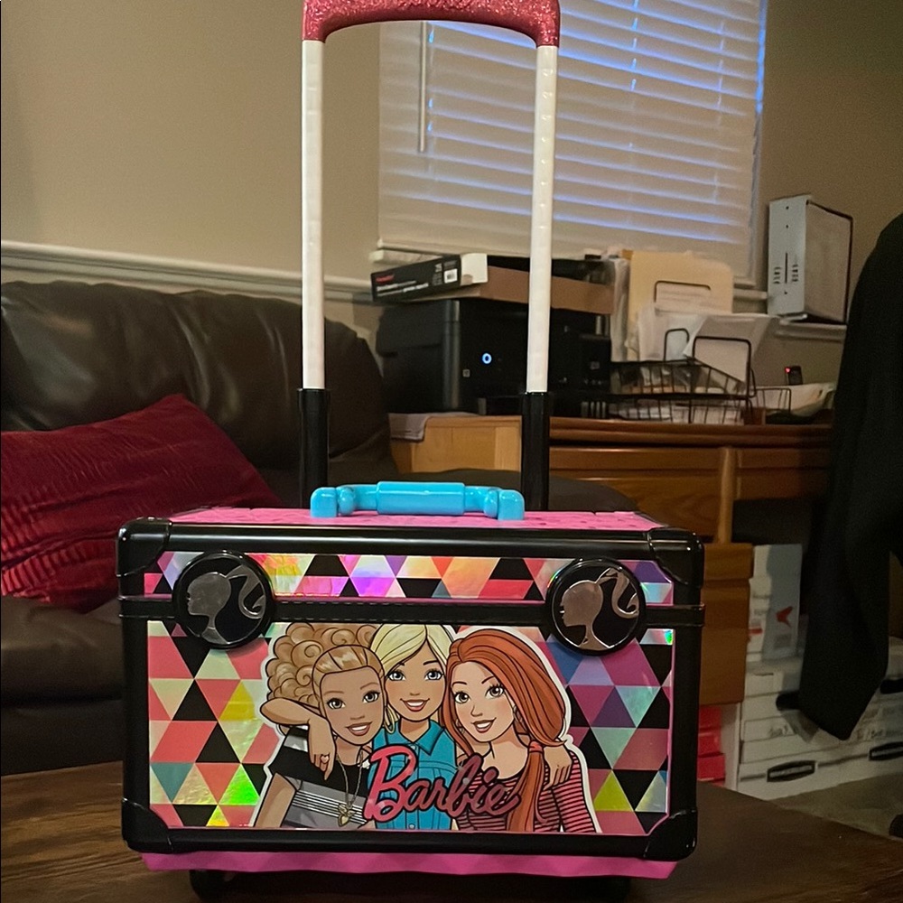 Barbie Collectable Pink and Black Geometric Rolling Case with lights